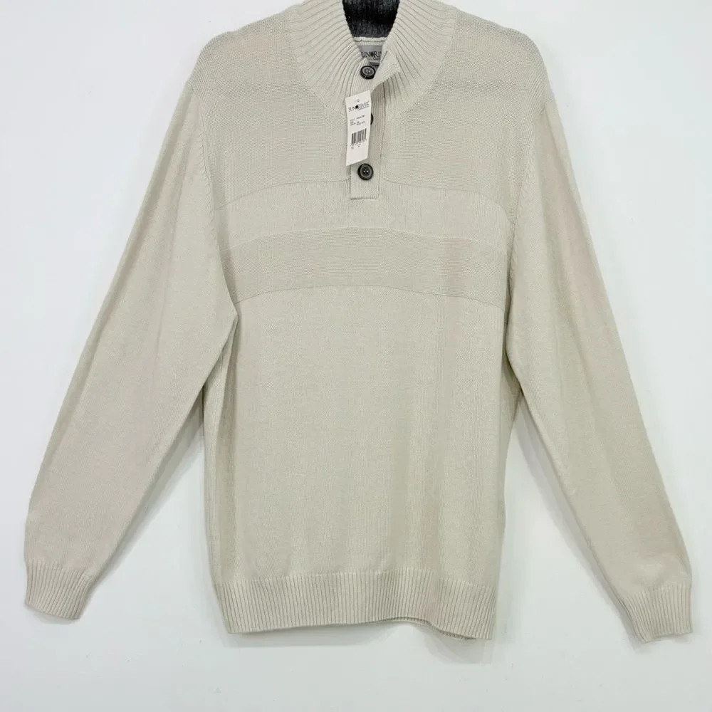 Sun River Clothing Co. Ivory Heather Quarter Button Cotton Pullover Sweater NEW